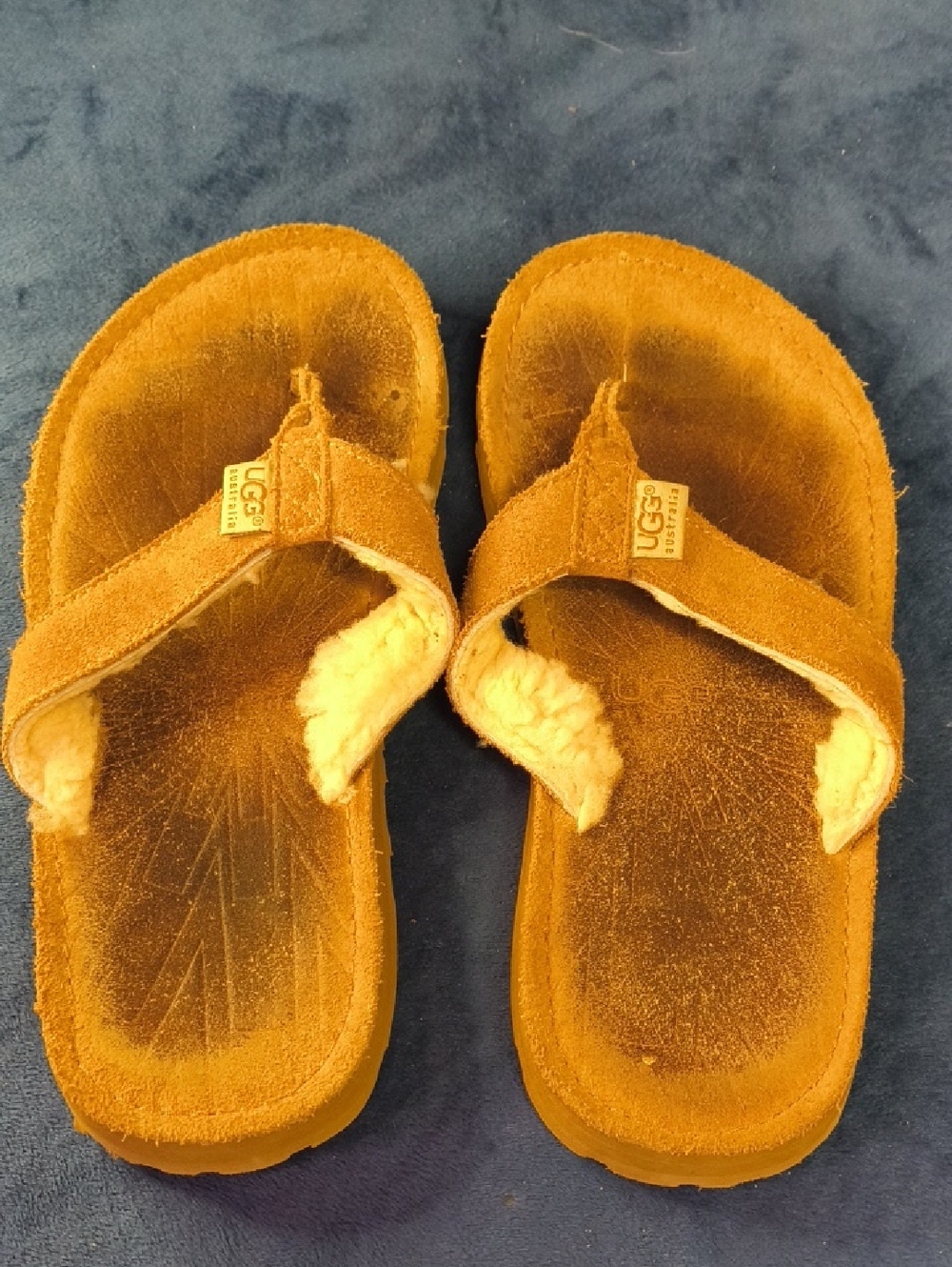 UGG Chestnut Suede Shearling Thong Sandals